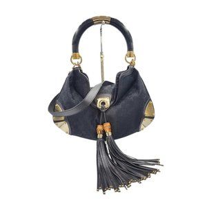 Gucci Guccissima Indy Hobo Bag with Top Handle Bamboo & Tassels Black 177139